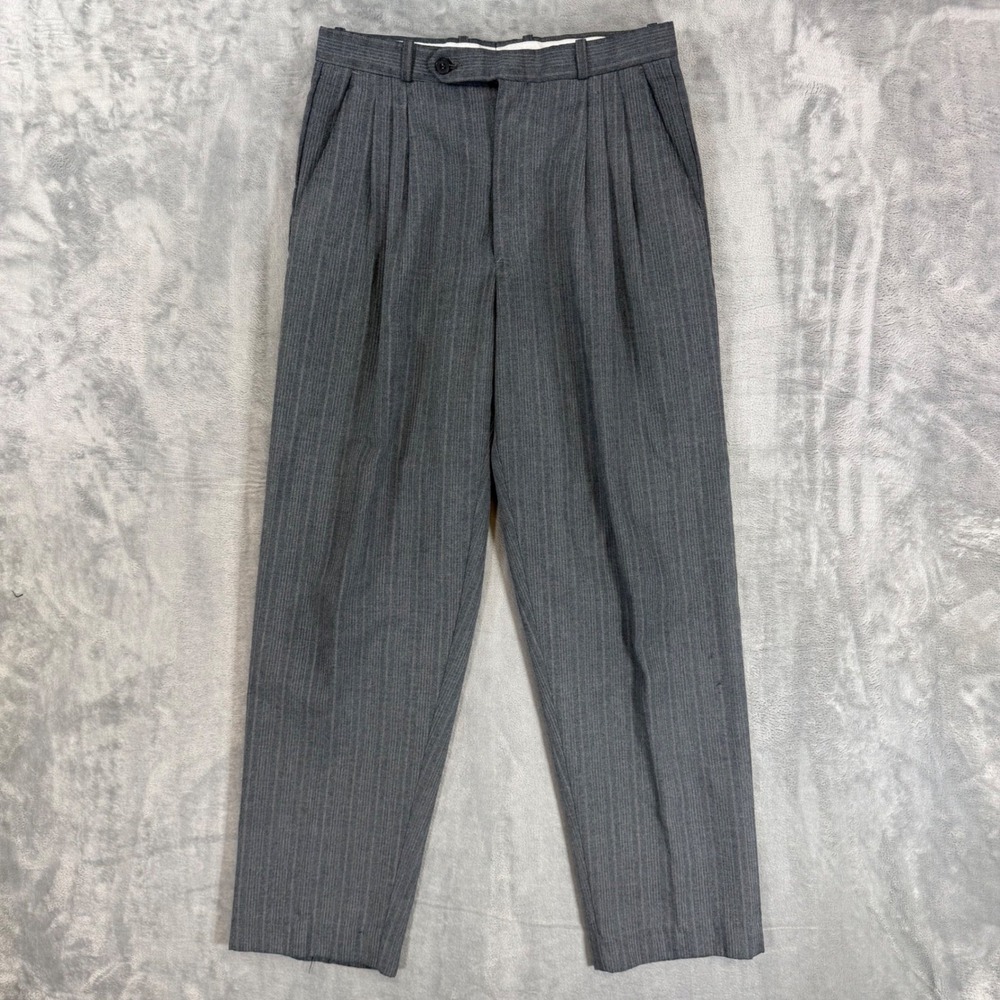 Vintage Cotler Pleated Dress Pants Men's Size 29x30 Gray Pinstripe Trousers